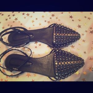 Zara studded ankle strap flats